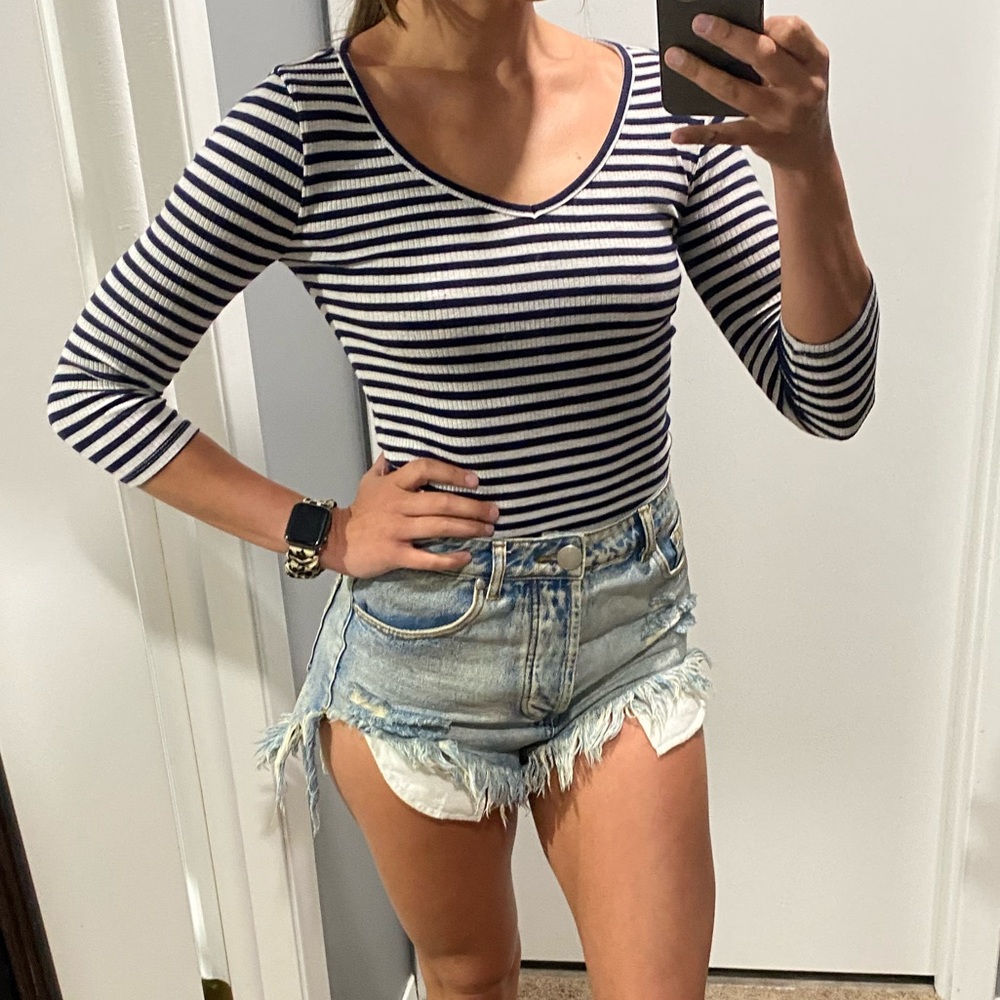 Navy blue stripped quarter sleeve shirt